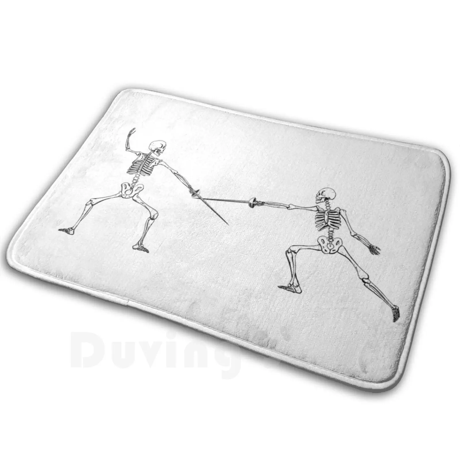 Skeletons Fencing Soft Non-Slip Mat Rug Carpet Cushion Skeletons Skeleton Fencing Skate Skateboarding White Black Black