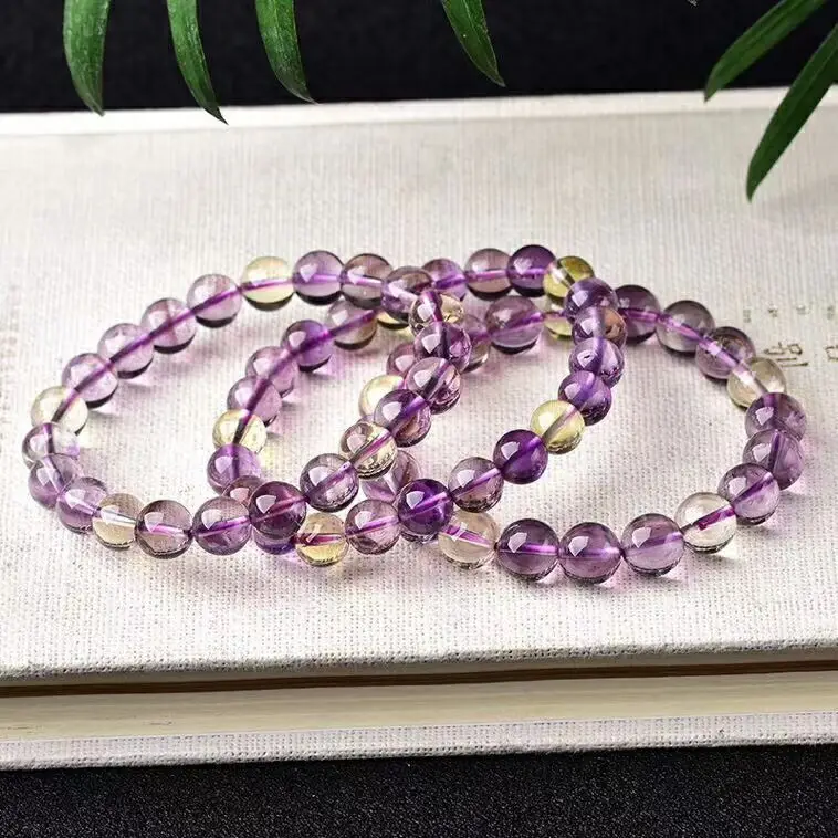 Natural Yellow Purple Ametrine Beads Bracelet Women Men 8mm Charms Gemstone Stretch Crystal Bracelet AAAAA