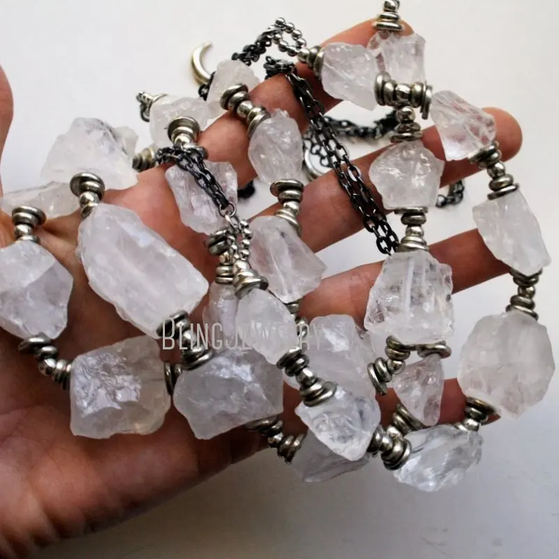 NM40356 Raw White Quartz Rock Crystal Choker Chunky   Necklace Natural    