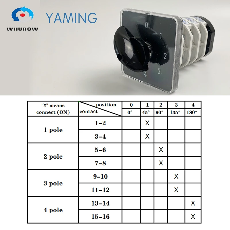 Multi 5 Positions YMZ12-32/4 Changeover Rotary 660V 32Amper Four Stages 4 Levels Silver Contact 16 Terminals Cam Switch