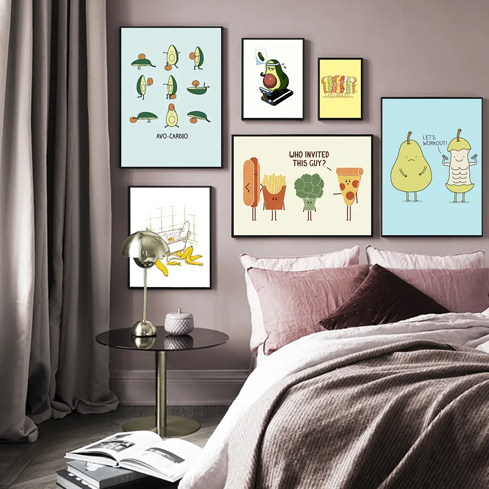 Avocado Running Painting Canvas Poster Print Nordic Banana Feature Decoration Wall Art Living Room Home Decor