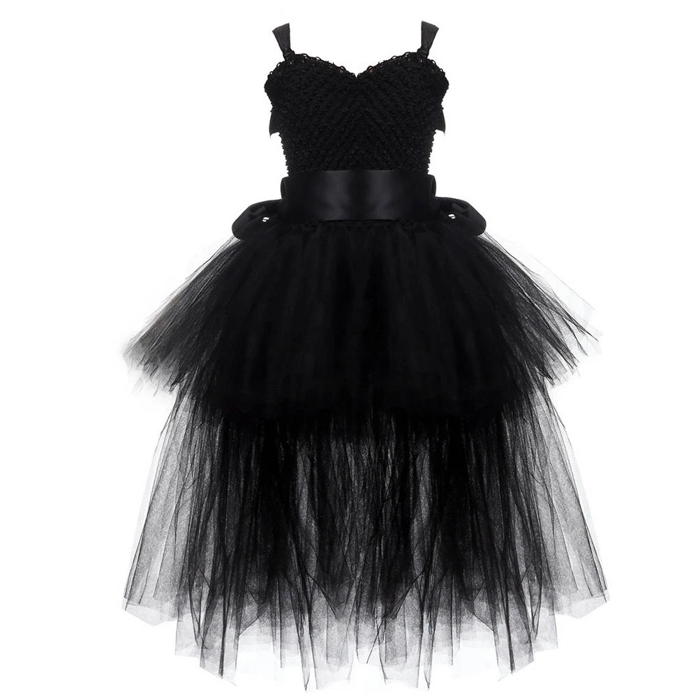 

V-neck Girl Tutu Dress with Tail Solid Color Fluffy Trailing Tulle Dresses for Girls Princess Kids Carnival Halloween Costumes