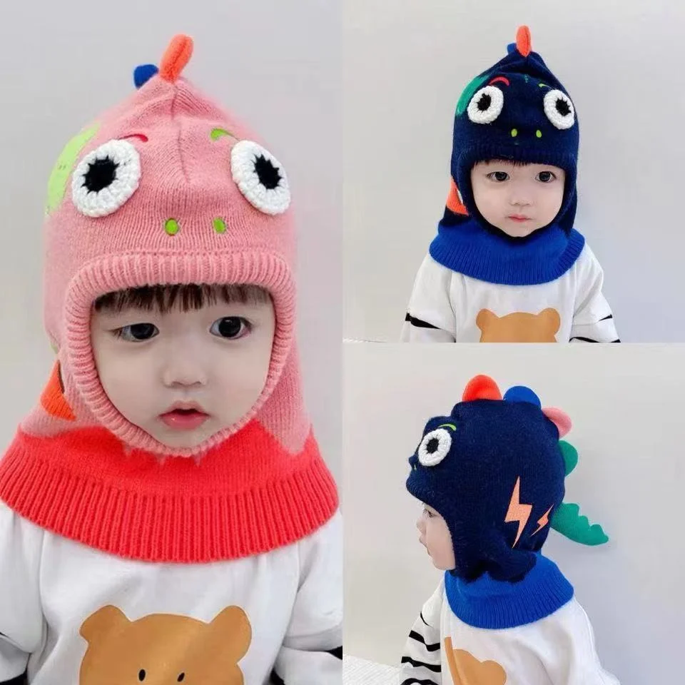 

Kid Cartoon Hood Hat Scarf Mask Set Boy Girl Winter Warm Earmuffs Cap Child Hat Scarves Ear Protective Wear 1-5T