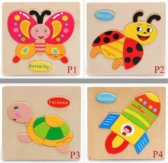 Baby 3D Puzzles Jigsaw Wooden Toys For Children Cartoon Animal Traffic Puzzles Intelligence Kids Early Educational Training Toy