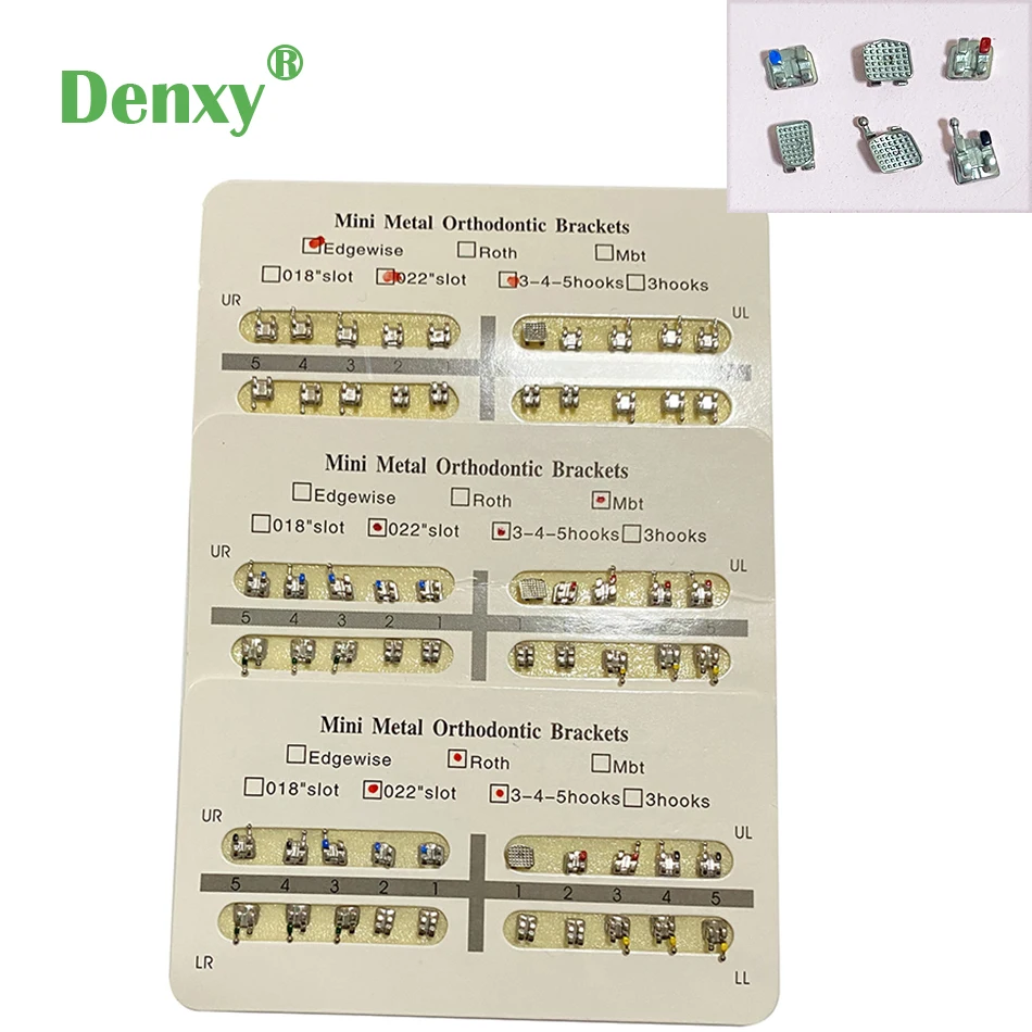 Denxy Hot sales 10sets Dental Orthodontic MIM Bracket MINI Metal brackets star base dentist Orthodontic Brace Roth/MBTt/Edgewise