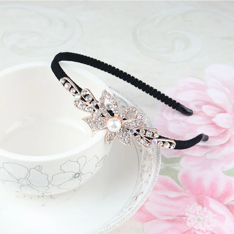 Chinese Pearl 925 Silver Acrylic Headbands Hairbands Luxury Handmade Rhinestone Bridals Hair Accessories Hair Hoops Jewelry