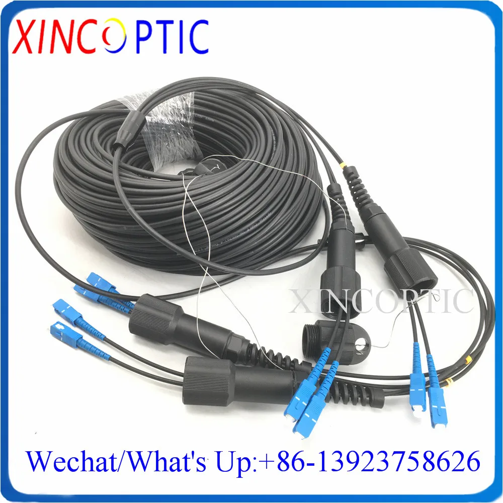 

60M,SM,4Core,G657A,MM OM1 OM2 Armored Black Cable,4.0mm,4F/4C 2Pcs PDSCUPC Armoured Fiber Optic Patch Cord Jumper Connector