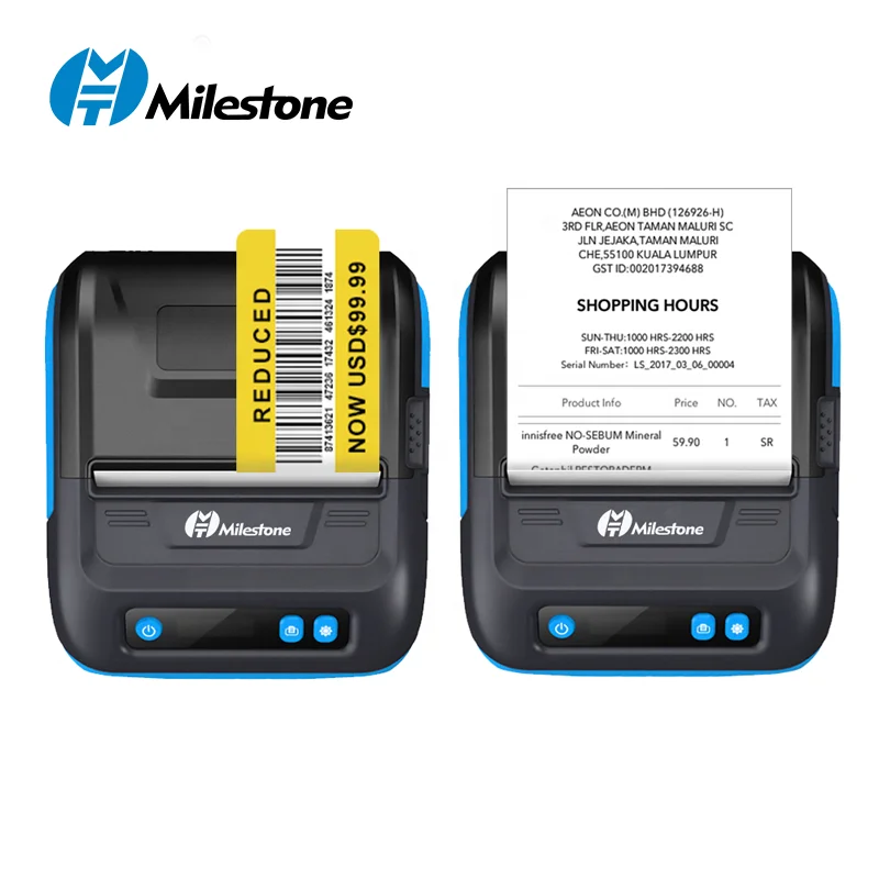 Milestone 80mm Mobile Printer Machine Direct Label Printer Bluetooth Pocket Printer Receipt 2 in 1Free APP Android IOS Thermal