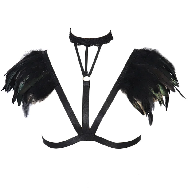 

JLX.HARNESS Feather Body Cage Bra Goth Punk Harness Bra Sexy Lingerie Bondage Harness Belt Burning Rave Feather Body Bra