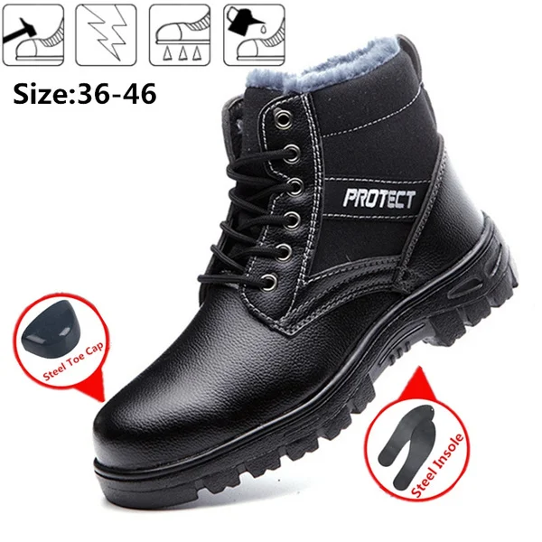 Black Steel Toe Boots for Men Women Work Boots Winter Snow Boots Safety Shoes Puncture Proof Hiking Combat Boots 023