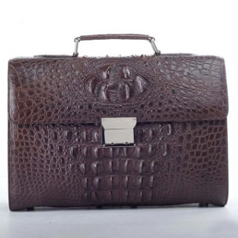 ourui true  crocodile  male  men briefcase  Genuine leather  business  handbag  brown  Bone skin   large capacity men handbag