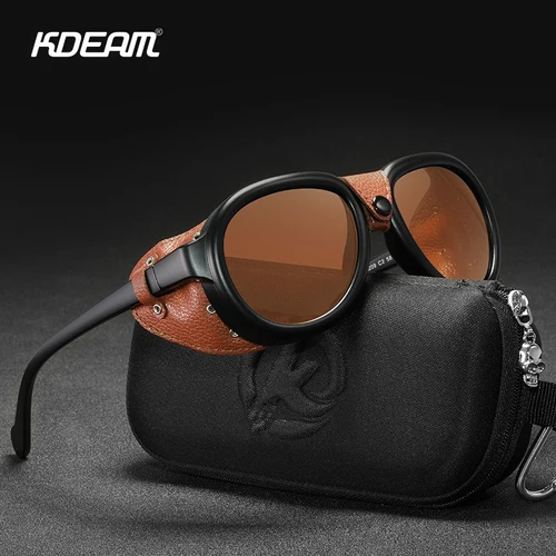 KDEAM gafas de sol de piloto Steampunk de lujo para hombres y mujeres gafas protectoras de cuero suave protección UV400 KD2095