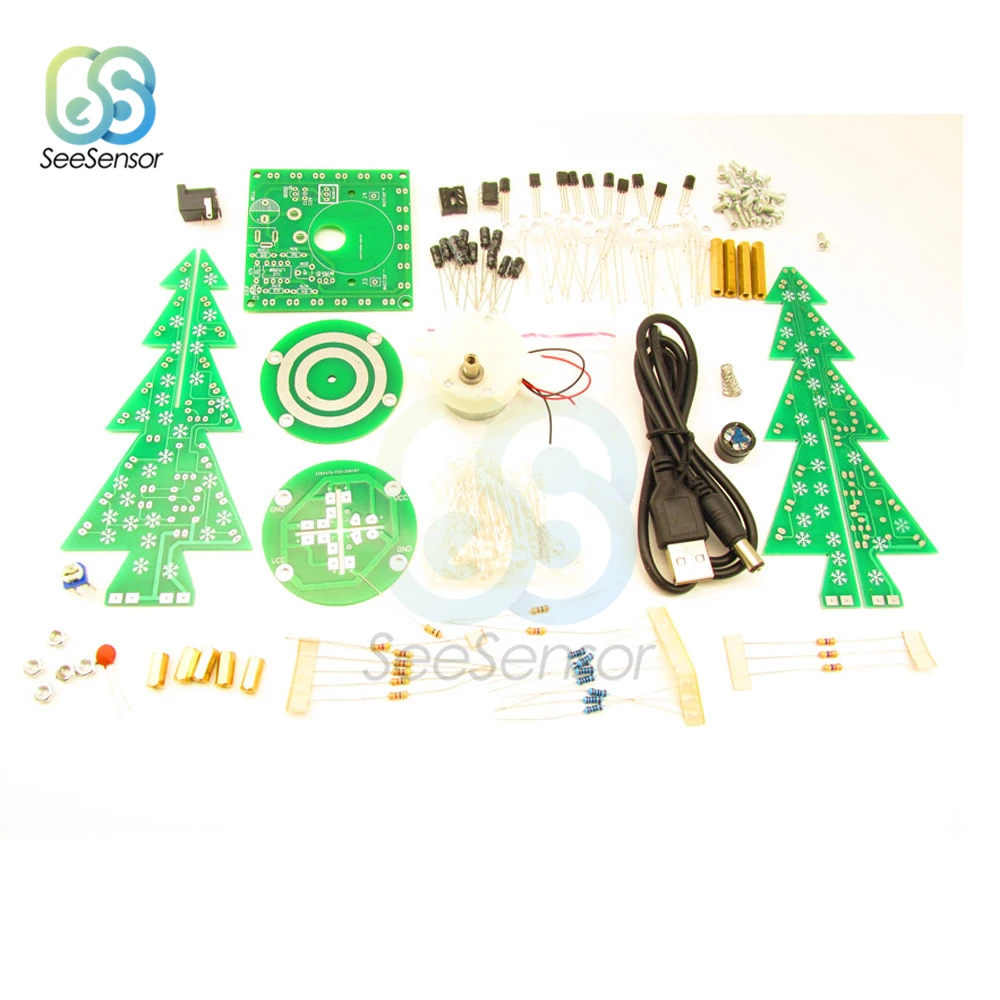 Colorful Rotating Music Three-Dimensional 3D Christmas Tree LED DIY Kit 7 Color LED Flash Circuit Kit Electronic Fun Suite