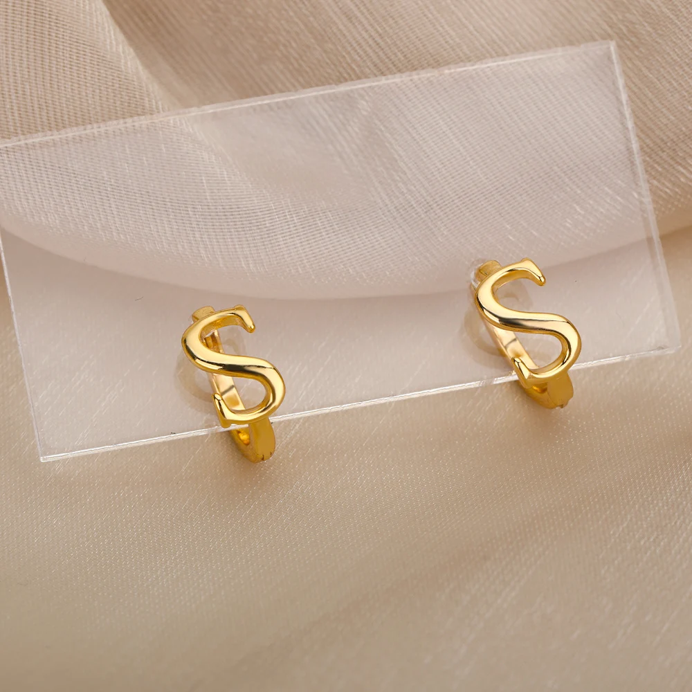 A-Z Initial Earrings for Women Men Stainless Steel Mini Hoop Earrings 2025 Trend Hip Hop Punk Rock Party Jewerly Christmas Gift