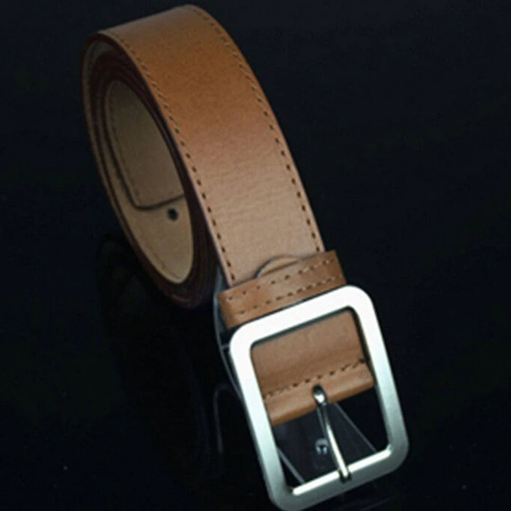 Hot 43 Inches Belt Men Women Casual Faux Leather Belts Alloy Square Buckle Waist Strap