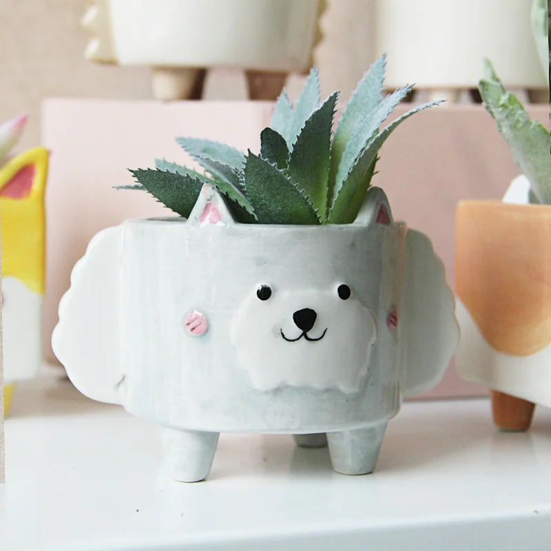 Creative Cartoon Dog Ceramic Flowerpot Plant Cactus Potted Flowerpot Abstract Animal Vase Crafts Desktop Living Room Decoration