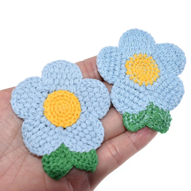 5 pezzi di cotone fatto a mano all'uncinetto foglia fiori tessuto Applique fiore per vestiti Trim decorazione per cucire 6.5x7.5cm