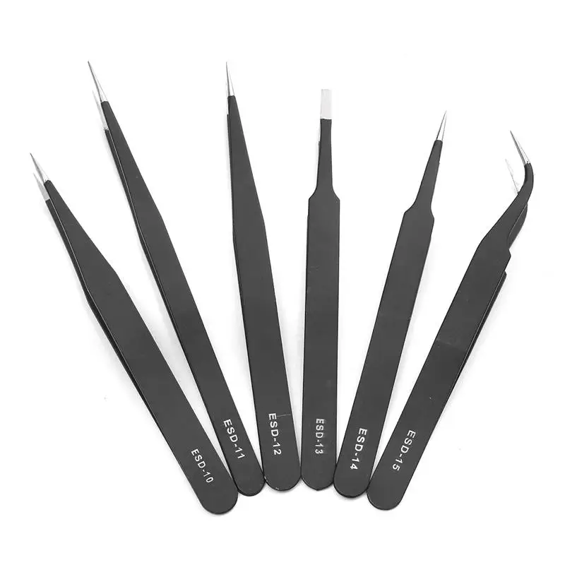 

1/6pcs ESD Safe Anti-Static Tweezers Set Maintenance Watch Repair Tools Kits Electronic Rework Tool Set DIY Tools