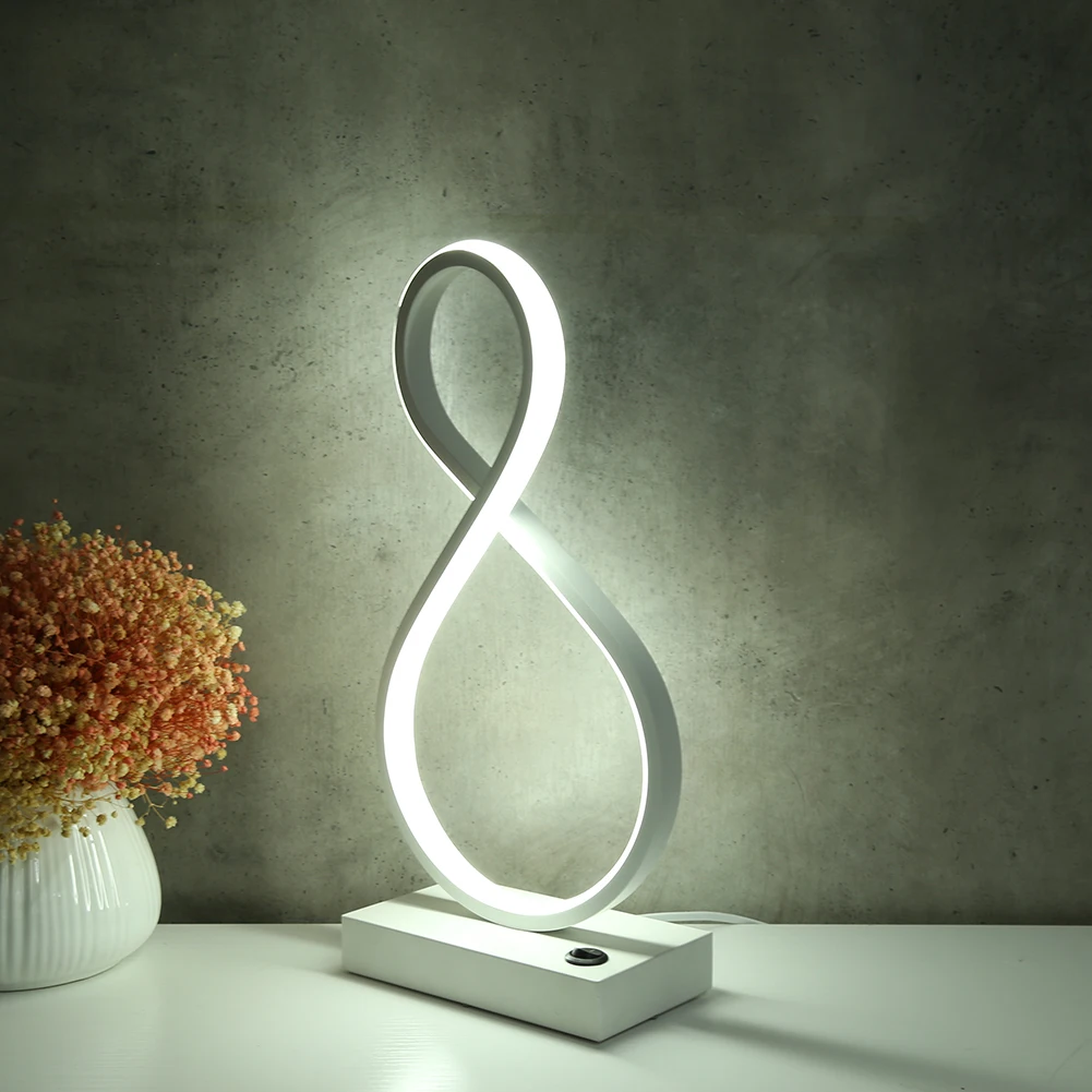 Modern LED Spiral Simplicity Table Lamp 8 Shaped Acrylic Curved Light Minimalist Decor Desktop Lamps for Bedroom Study Indoor