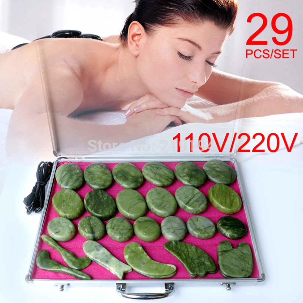 

Tontin 29pcs/set body Massage stones massage stone set hot stone green jade massage plate with heater box CE and ROHS health