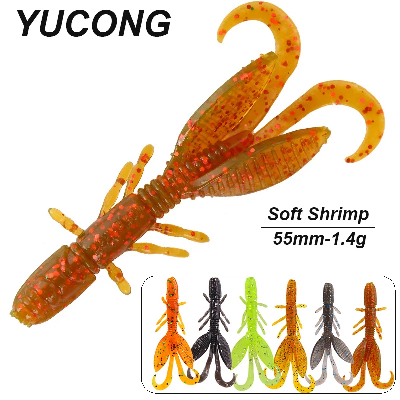 YUCONG 12PCS Rubber Shrimp Lures 5.5cm-1.4g Soft Worm Baits Silicone Larva cebos Fishing Leurre Swimbaits Weicher Köder Isca