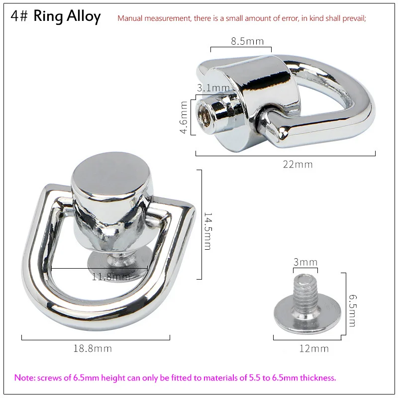 4Pcs Metal Leather Bag Rotating Head Belt Ring Bag Clothes Screw Install Tools Buckle Ring Removable Hardware Sewing Accessories