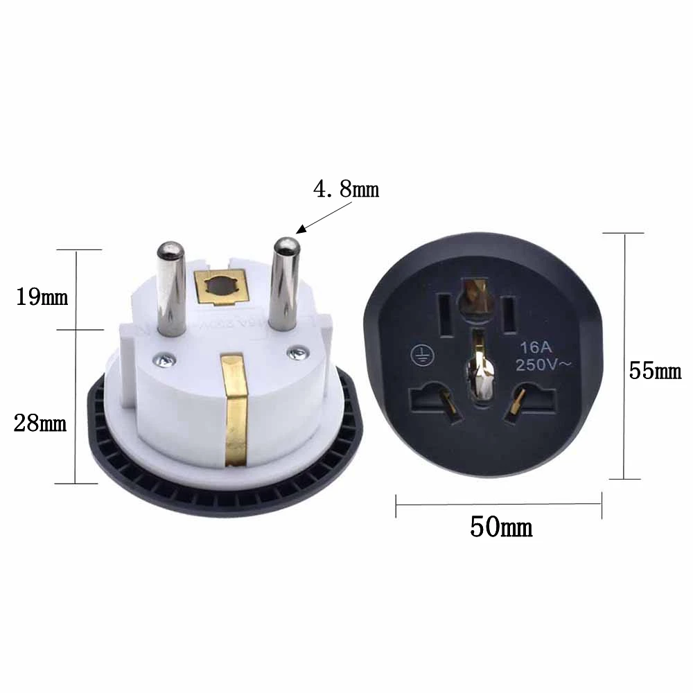 Universal to EU Schuko Electrical Plug Adapter Multi Outlet AC100~250V 16A