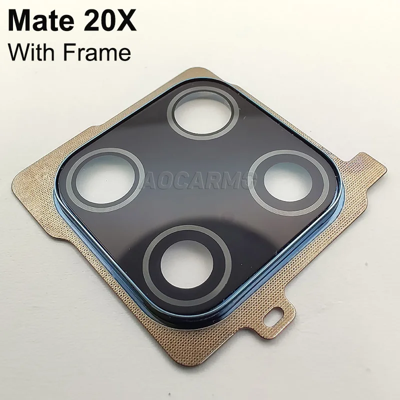 Aocarmo tylny obiektyw aparatu szkło + rama pierścień uchwyt + naklejki samoprzylepne wymiana część dla Huawei Mate 20X Mate20X EVR-AL00