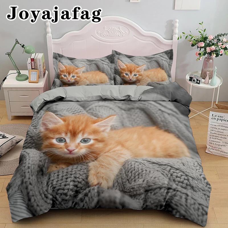 

Cute Little Kitten Duvet Cover Pillowcase Animal Bedding Sets For Kids Adult King Queen Single Twin Cat Printed Quilt Covers