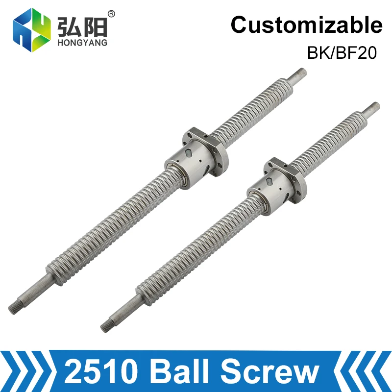 25mm 2510 Ball Screw 200-1000mm C7 Ball Screw With 2510 Flange Single Ball Nut BK BF20 End Face Machining CNC Diy Kit