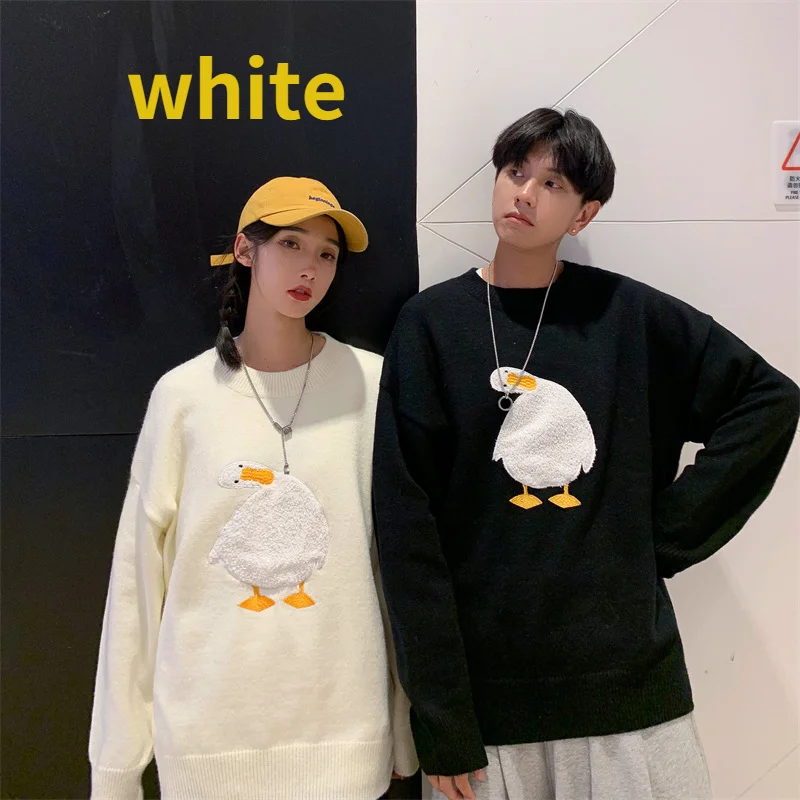 FAVRE Cute Duck Goose Sweater Men Woman Round Neck Cartoon Pullover Sweaters Japanese Style Casual Loose Couple Jumpers Tops