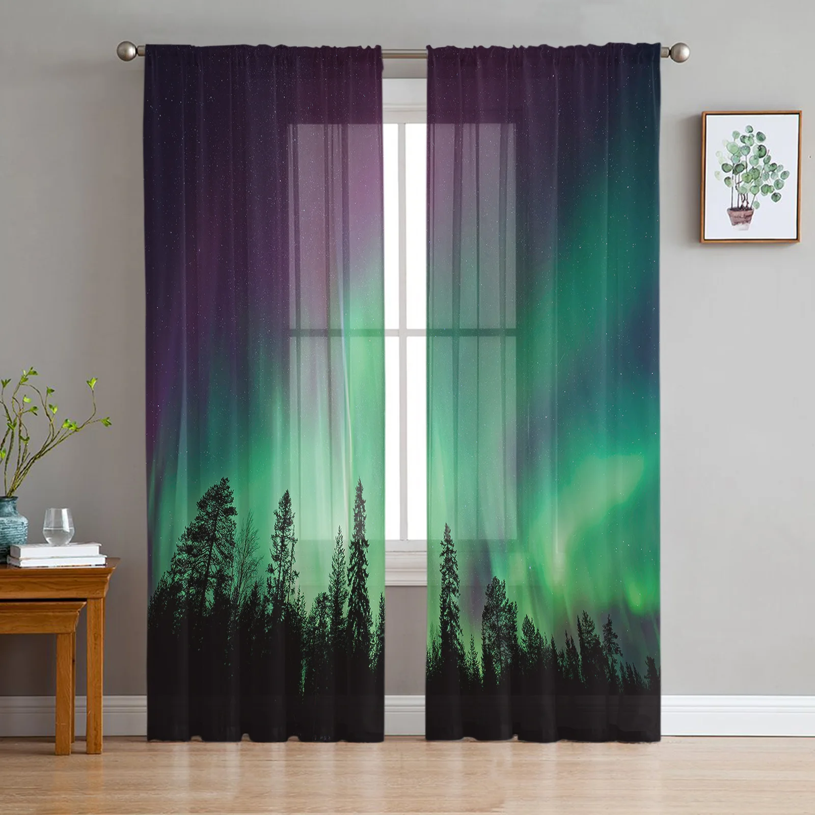 Aurora Jungle Scenery Window Treatment Tulle Modern Sheer Curtains for Kitchen Living Room the Bedroom Curtains Decoration