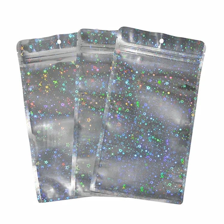 100PCS Resealable Translucent Star Laser Ziplock Packaging Bag DIY Laser Cosmetic Mask Socks Scarf Gloves Underwear Gift Pouches