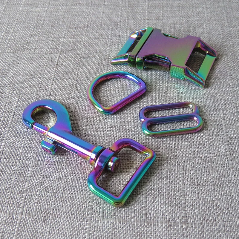 

50Sets 25mm 1'' Rainbow Metal Buckle D Ring Slider Loop Strap Adjuster Clasp For Dog Collar Pet Leash Leads Clip Hook Accessory