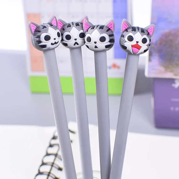 24 pcs Creative cute gray cat gel pen 0.5mm black student supplies writing stationery creative small fresh