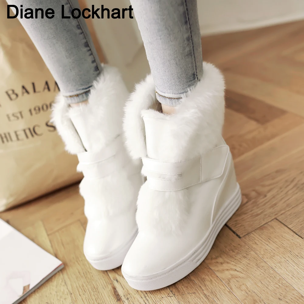 Women Winter Boots Fashion Hidden Wedges Warm Fur Shoes Woman Platform Med-calf Snow Boots Promotion large size 34-43