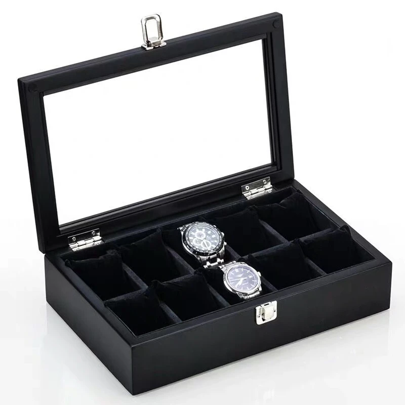 5/8/10/12 Slots Wood Watch Box Organizer Black Watch Display Wood Watch Holder For Men Fashion Gift Box