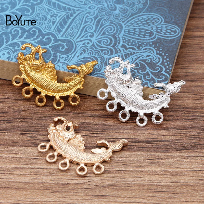 BoYuTe Factory Direct Wholesale DIY Jewelry Accessories Retro Hair Accessories Materials Alloy 20*28MM Fish with 5 Loops 20Pcs