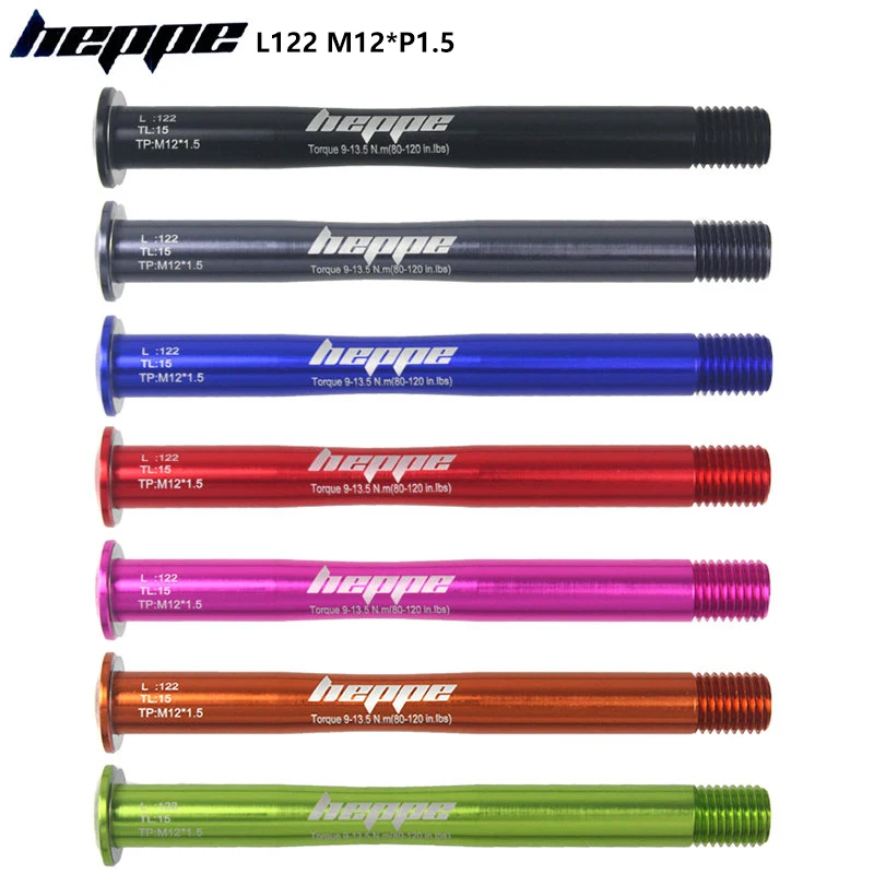 HEPPE MTB Bike Thru Axle Front Hub Shaft Skewers 12x100 12x110 Front Fork Thru Axle Multicolour Quick Release 122mm M12xP1.5