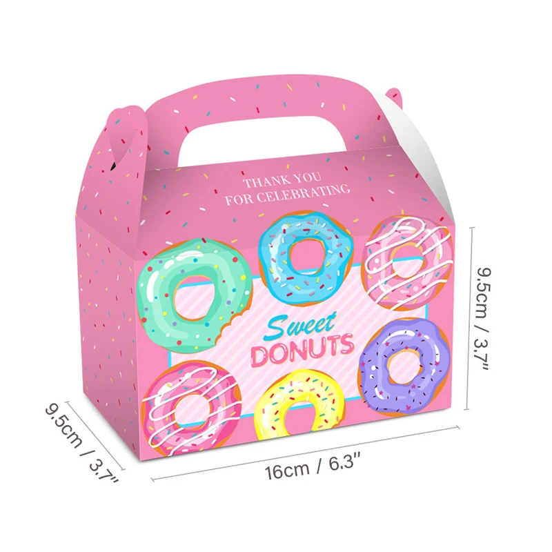 12Pcs Candy Box Pink Papaer Boxes Donuts Party Supplies Treats Kids Gifts Donuts Box Bags Baby Shower Girl Birthday Party Decor