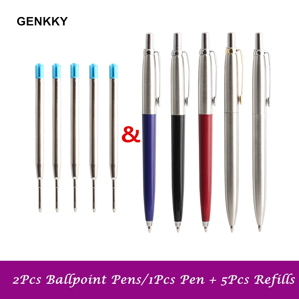 2/6/PCS  Ballpoint Pen Office Commercial Press Metal Ballpoint Pens gift Pen Core Solventborne Automatic Ball Pens For School