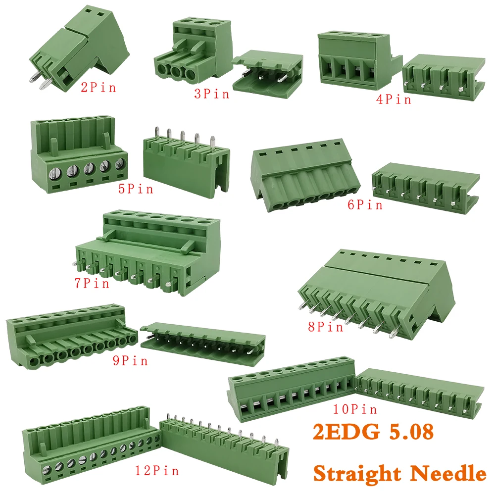 5Pair 2EDG 5.08 PCB terminal Block Connector 5.08mm Socket Plug Screw Terminal Block 2-12Pin 2edg Straight Needle Header Socket