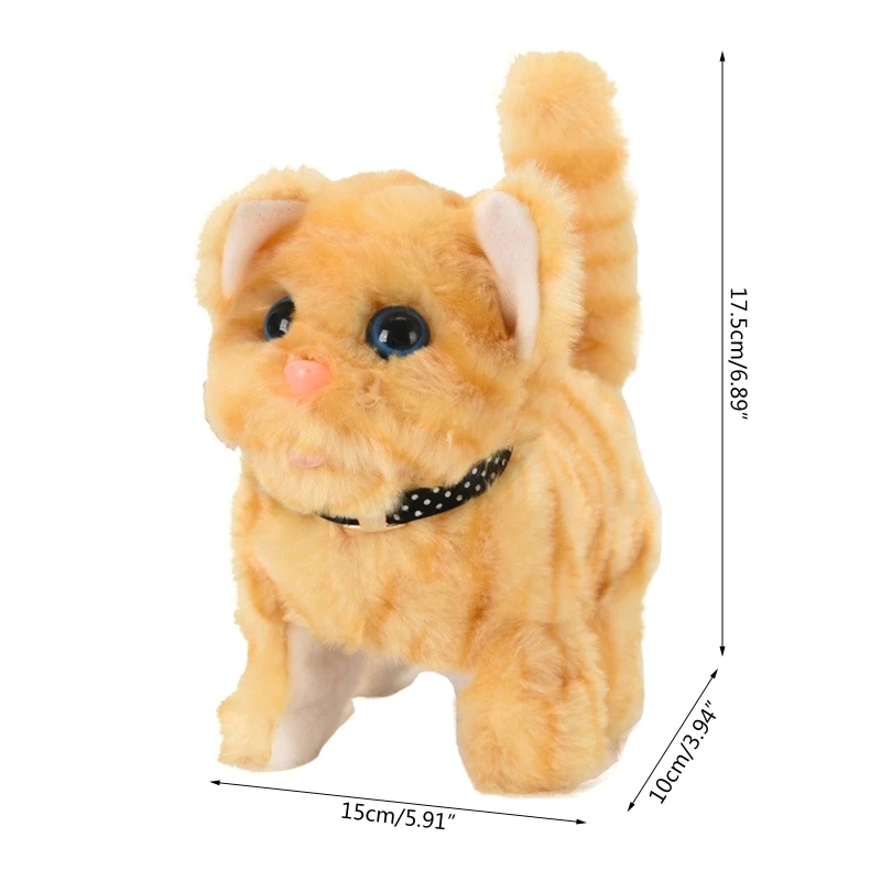 Plush Electronic Cats Move and Meow Walking Lifelike Interactive Toy Pet Stuffed Kitten for Girls Kids Baby Funny Gift