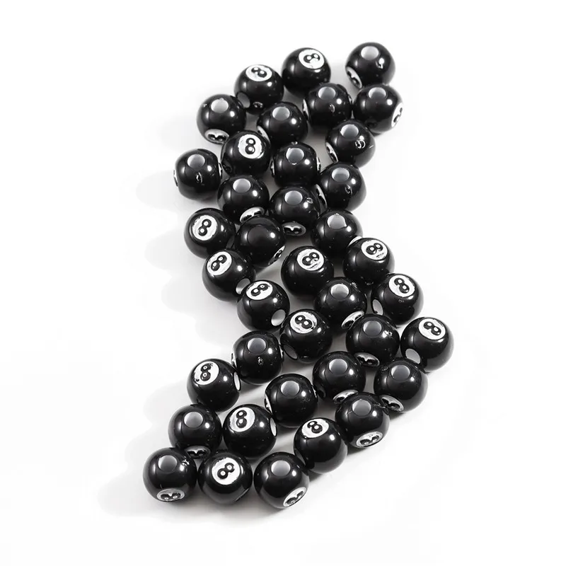50pcs/lot Black Acrylic Billiards Shape Round Beads Beaded Accessories Spacer Loose Beads For DIY Jewelry Making Findings