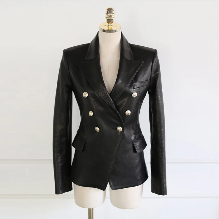 2020 New Fashion Women Spring  Autumn Black Faux Leather Jackets Buttons Basic Coat Turn-down Collar Biker Jacket  C9D206M