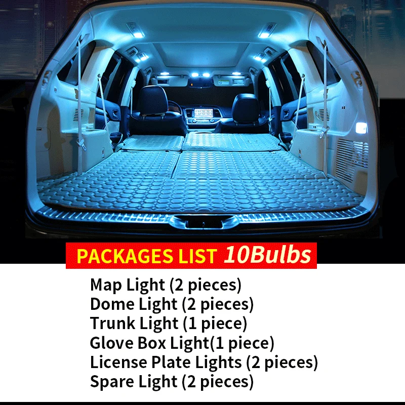 10pcs No Error White Canbus LED Light Car Bulbs For 2012-2019 Kia Rio Map Dome Trunk License Plate Lamp Interior Package Kit