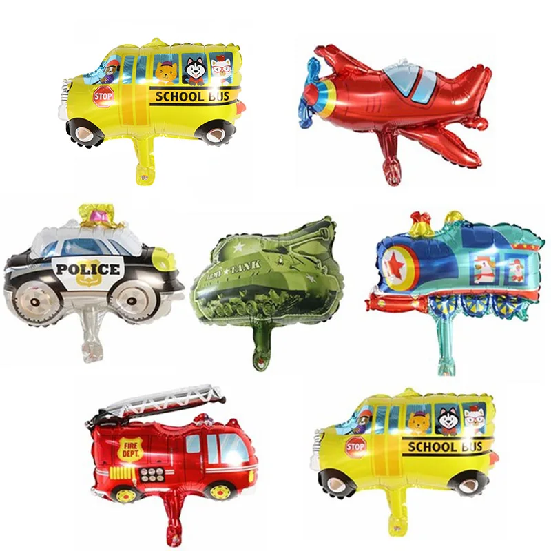 10pcs Mini Cartoon Car Balloons Fire Truck Train Balloon Ambulance Globos Children Gifts Birthday Party Decorations Kids Balls