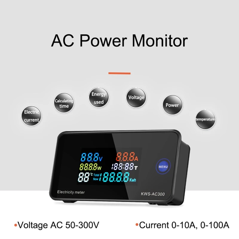 AC 50-300V 0-100A Power Energy Meter Voltmeter Ammeter kWh Digital AC Electric Monitor Panel Meter with Reset Function