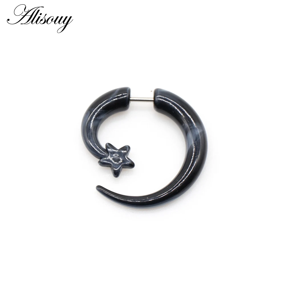 Alisouy 2pc 16G Fake Cheater Ear Plug Gauge Gray Black Color Acrylic Flesh Earring Wing Heart Spiral Shape Body Piercing Jewelry