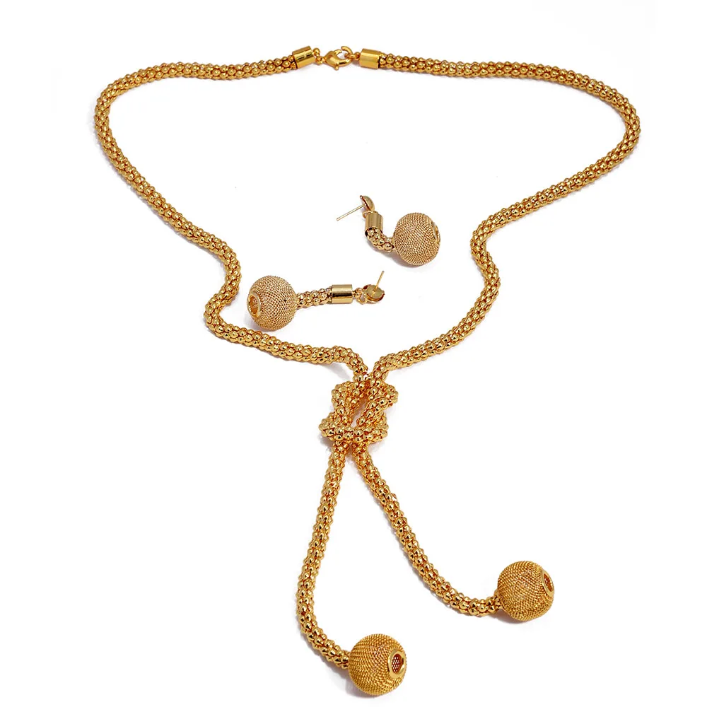 Dubai Arab Nigeria Jewelry sets For Girl Women Bride Gold Color Bridal Wedding Jewelry sets Necklace Earrings sets lantern Gifts